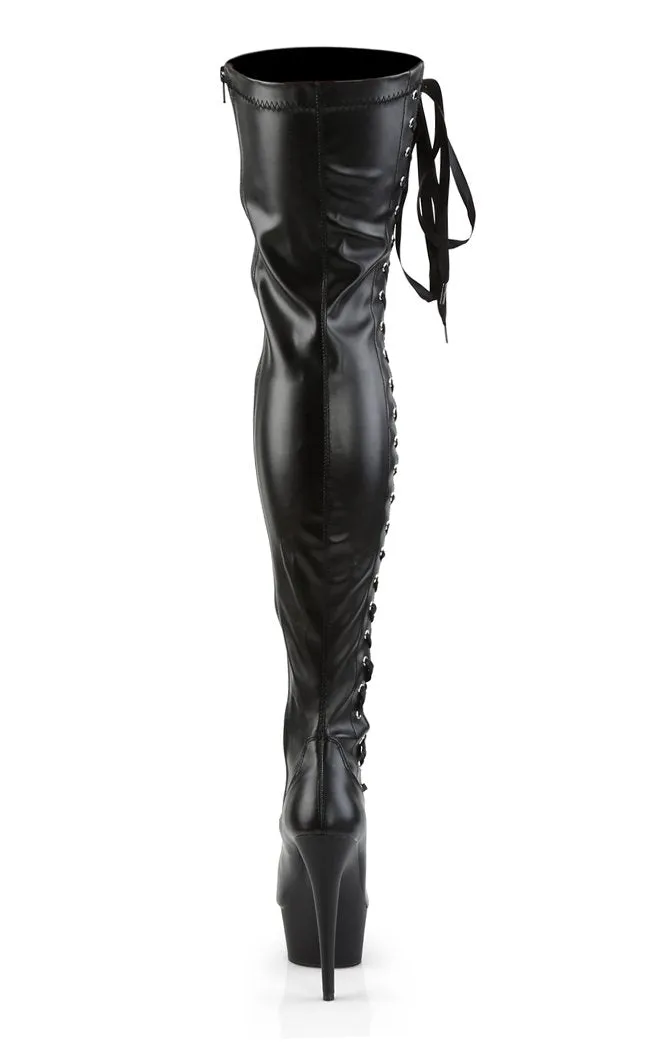 DELIGHT-3050 Black Vegan Leather Thigh High Boots