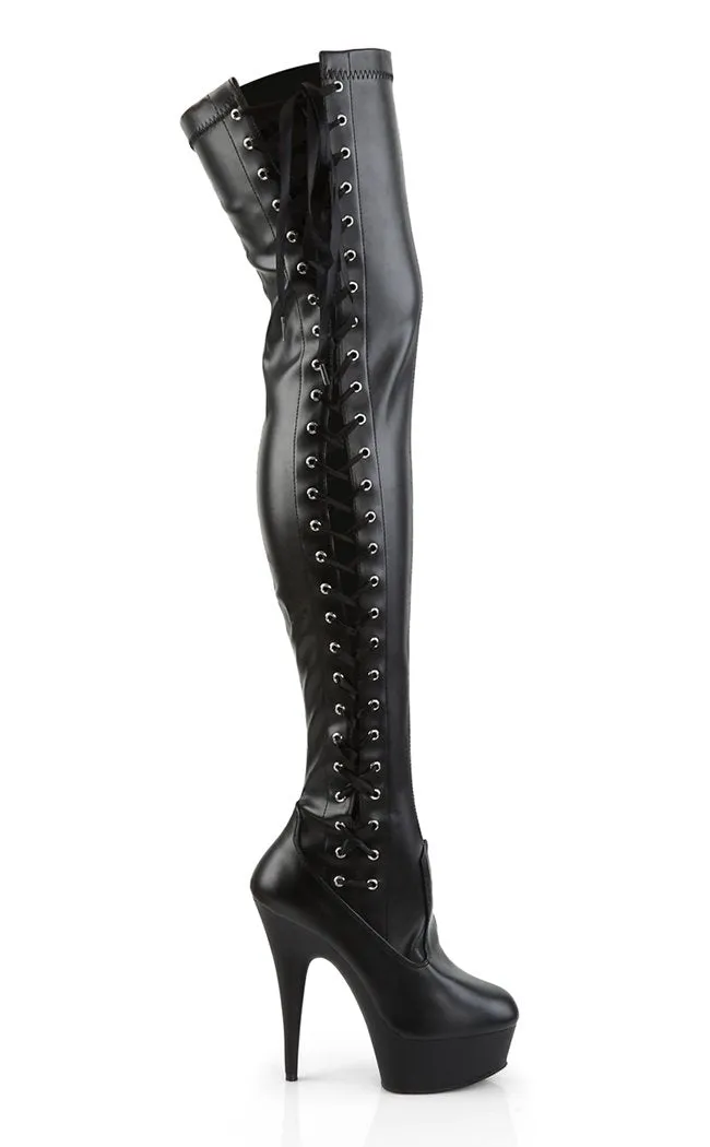 DELIGHT-3050 Black Vegan Leather Thigh High Boots