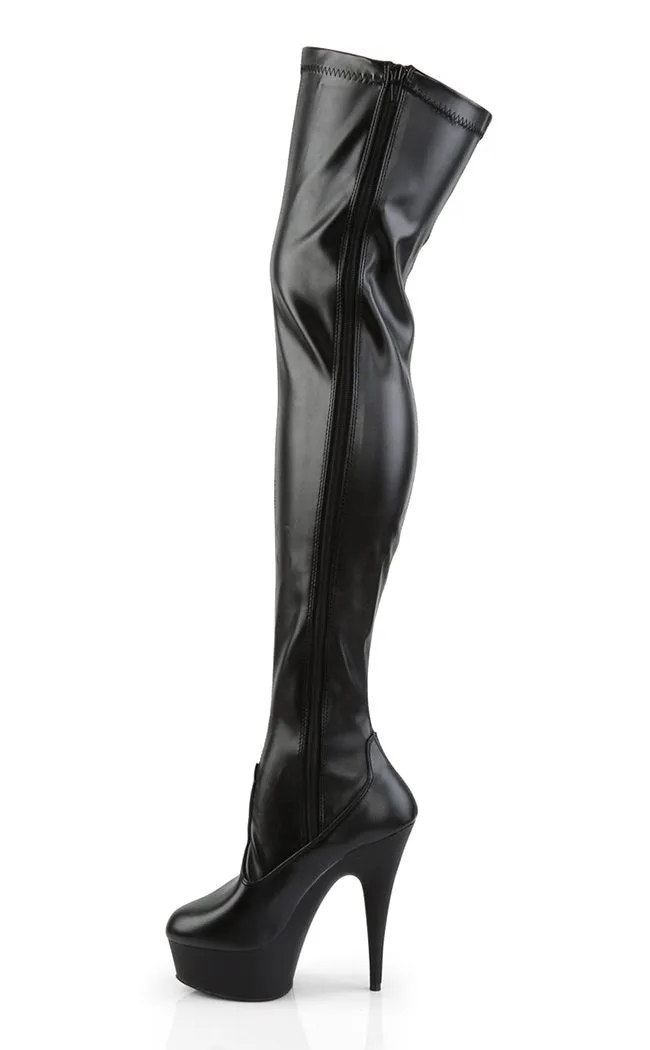 DELIGHT-3050 Black Vegan Leather Thigh High Boots