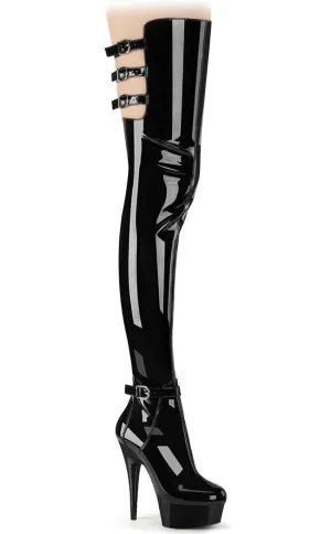 DELIGHT-3055 Black Patent Thigh High Boots