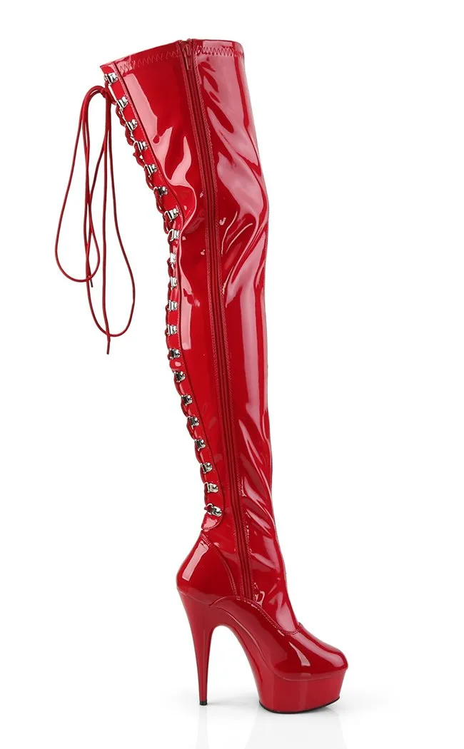 DELIGHT-3063 Red Patent Thigh High Boots