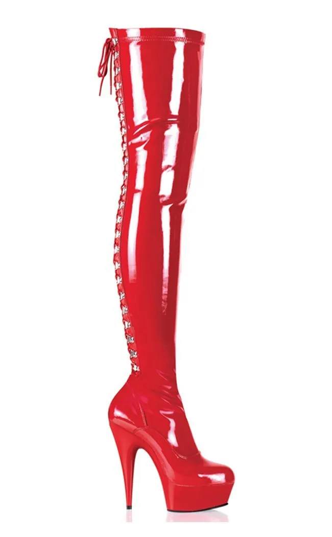 DELIGHT-3063 Red Patent Thigh High Boots