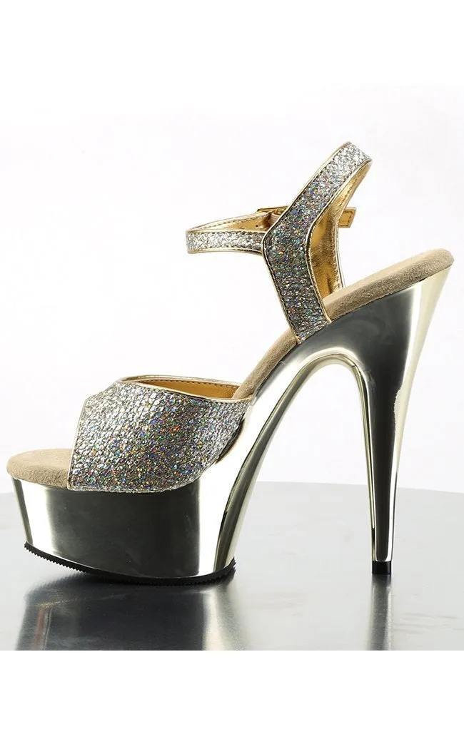 DELIGHT-609G Gold Snakeskin Platform Heels