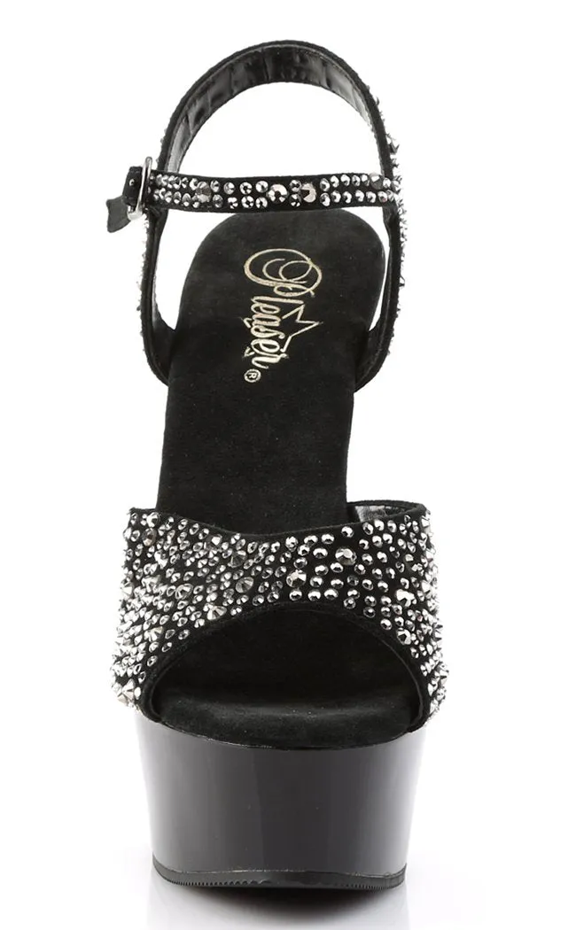 DELIGHT-609RS Black & Silver Rhinestone Platform Heels