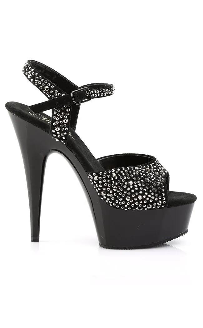 DELIGHT-609RS Black & Silver Rhinestone Platform Heels