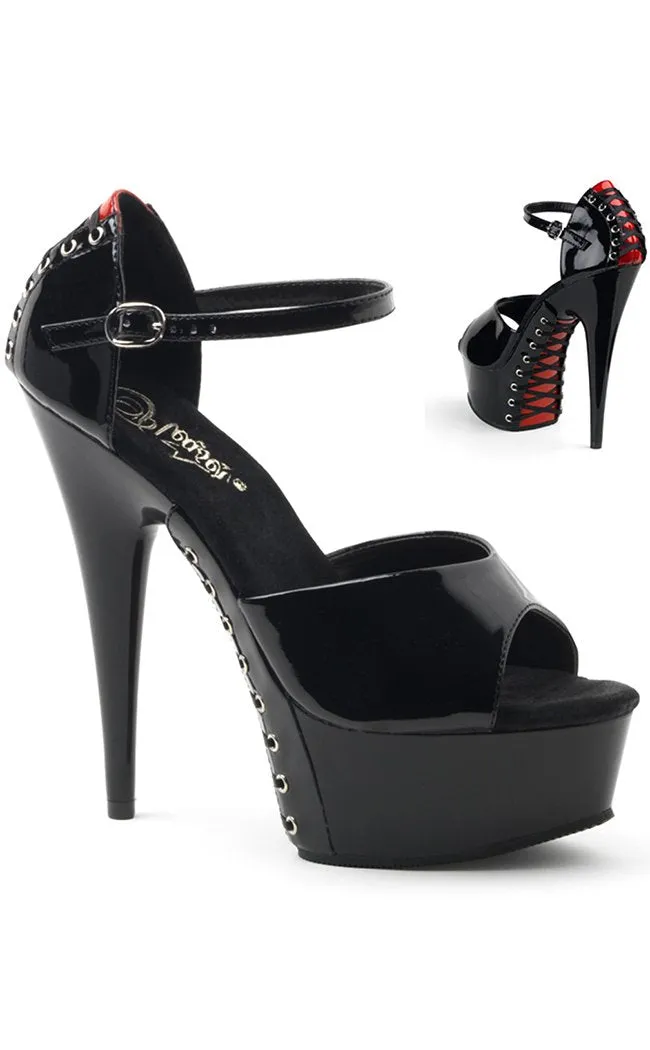 DELIGHT-660FH Black & Red Patent Platform Heels