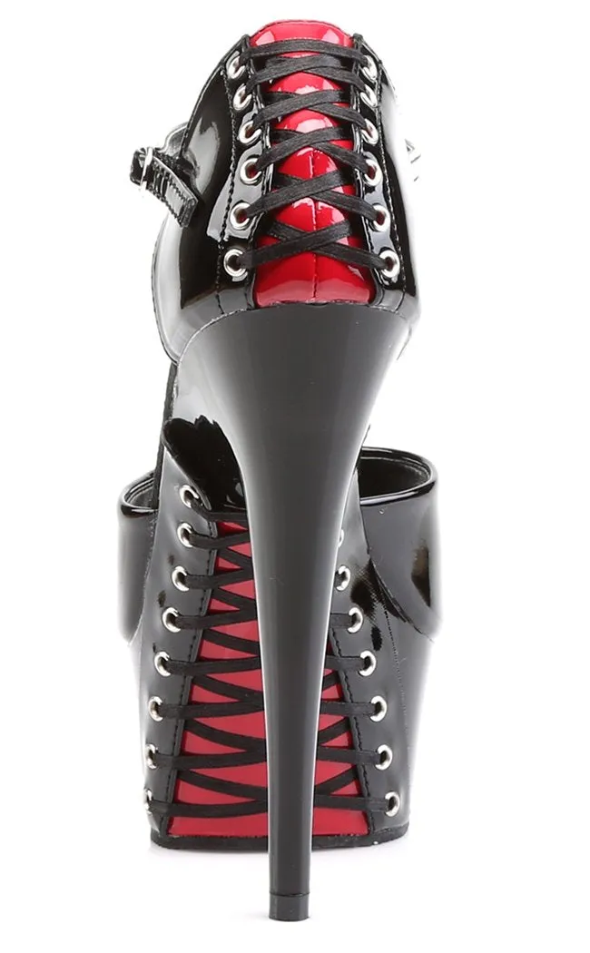 DELIGHT-660FH Black & Red Patent Platform Heels