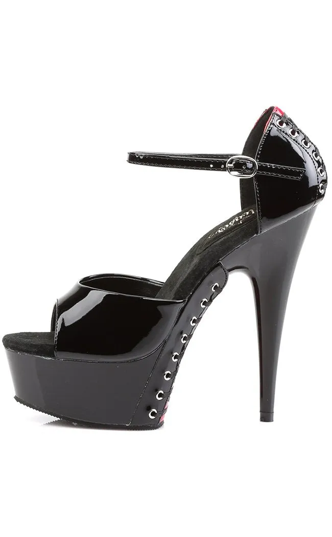 DELIGHT-660FH Black & Red Patent Platform Heels