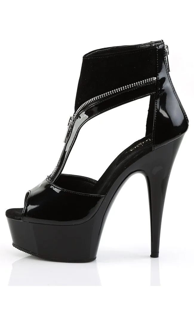 DELIGHT-690 Black Patent Platform Heels