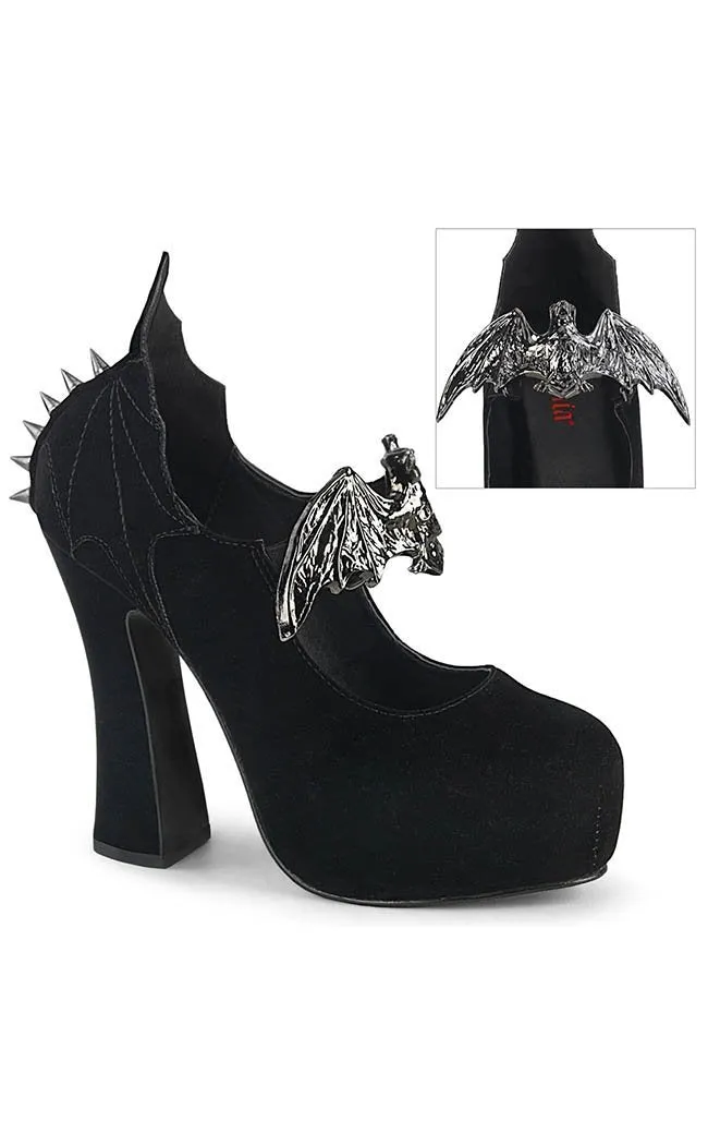 DEMON-18 Black Velvet Mary Jane Heels (Last Pair: Size 7)