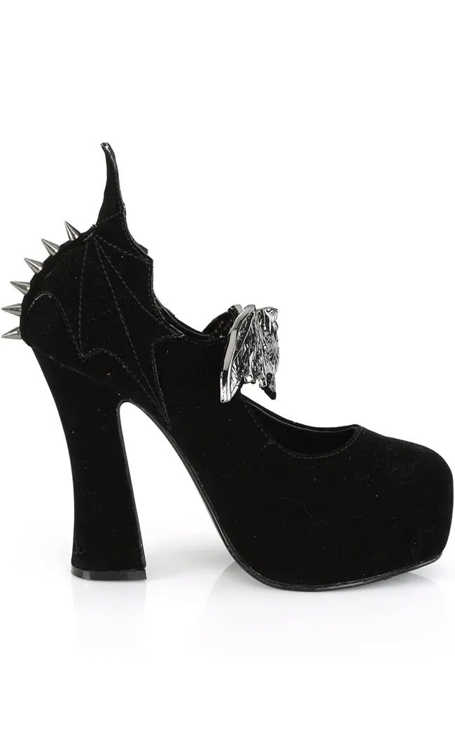 DEMON-18 Black Velvet Mary Jane Heels (Last Pair: Size 7)