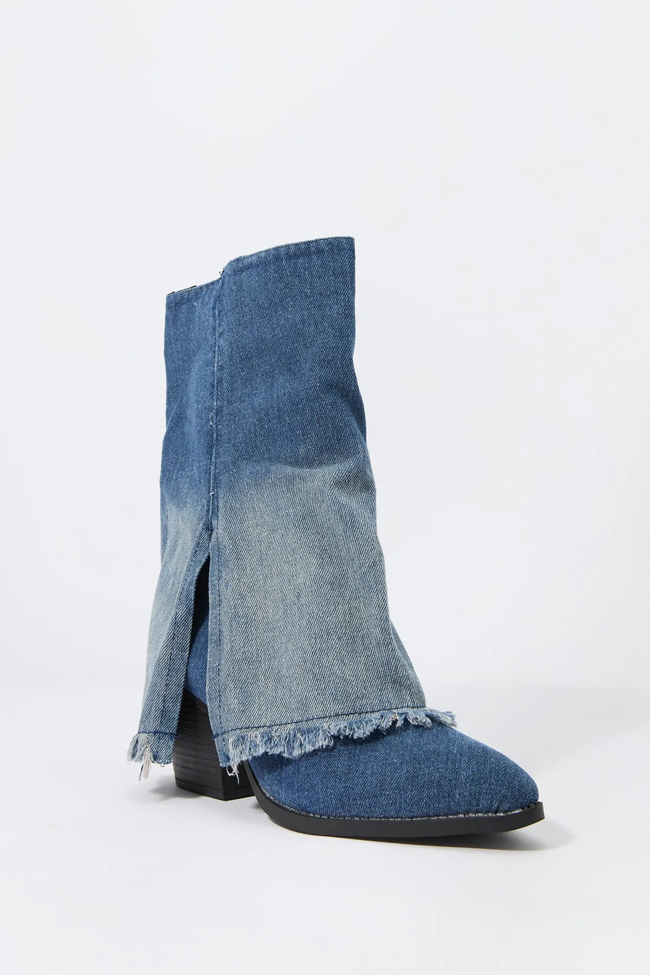 Denim Foldover Shaft Heeled Boot