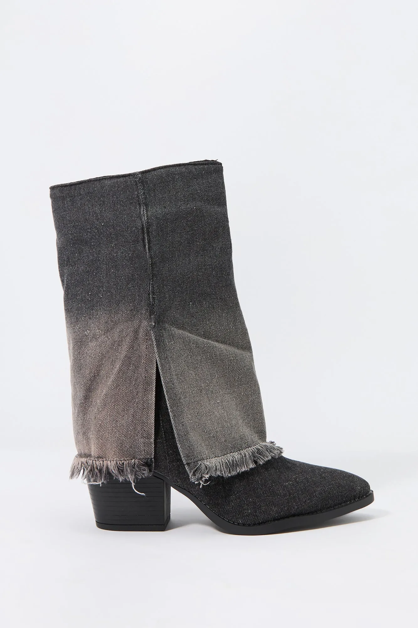 Denim Foldover Shaft Heeled Boot