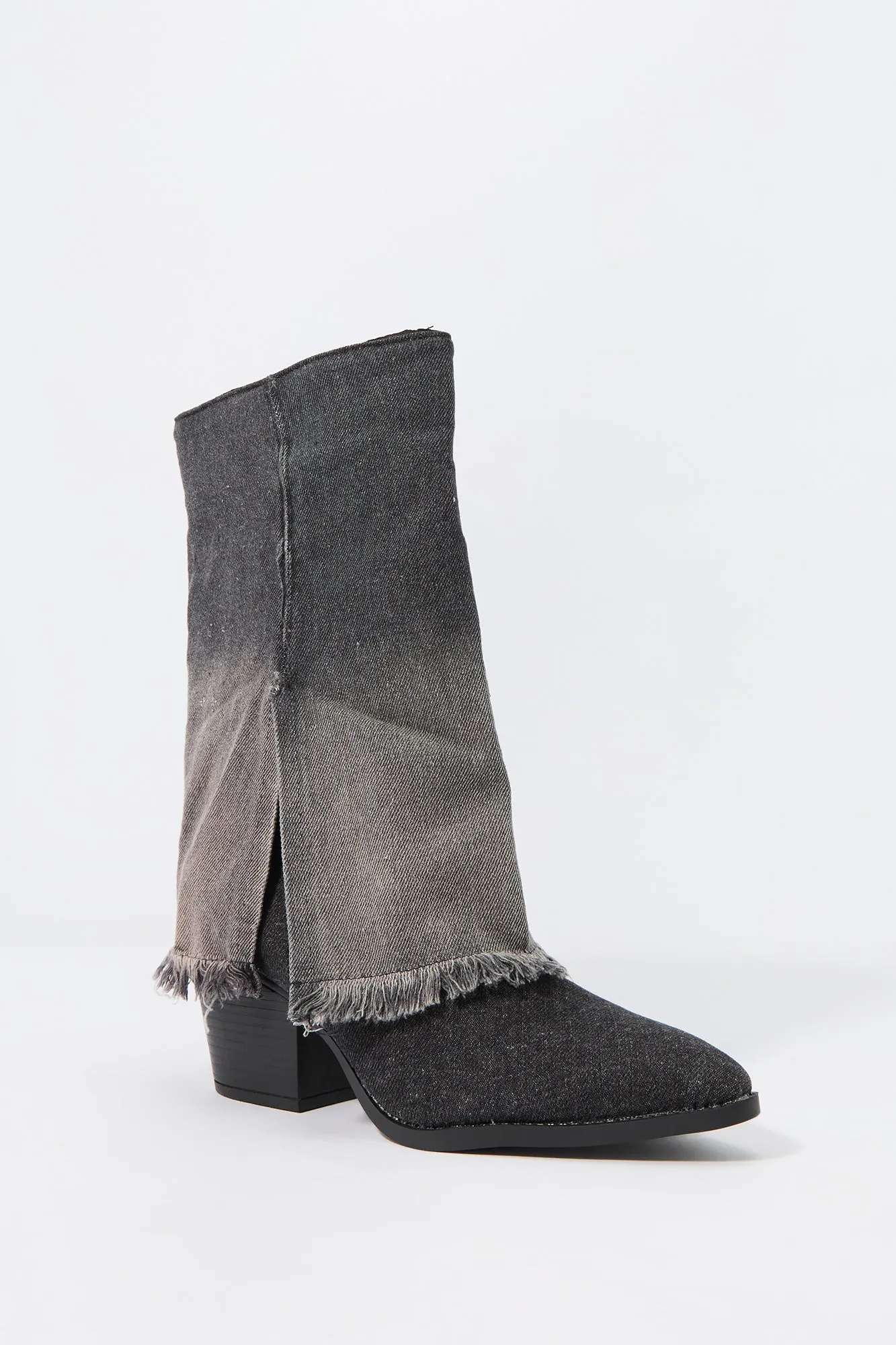 Denim Foldover Shaft Heeled Boot