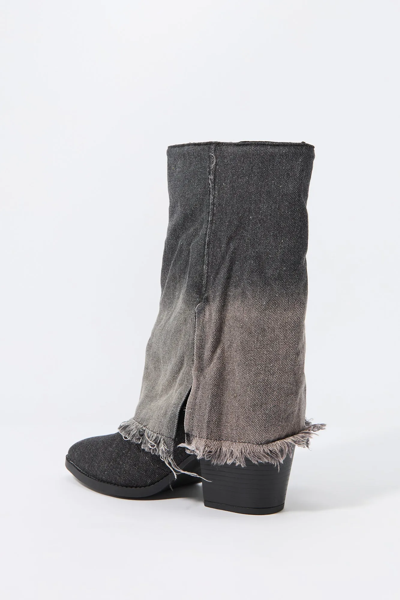 Denim Foldover Shaft Heeled Boot