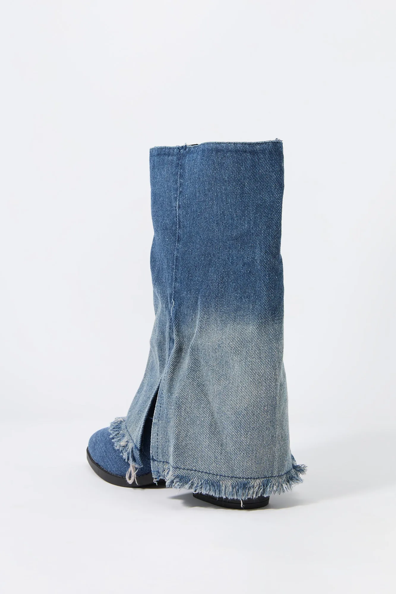 Denim Foldover Shaft Heeled Boot