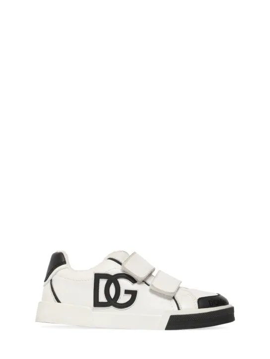 Dolce&amp;Gabbana   Logo print leather strap sneakers 