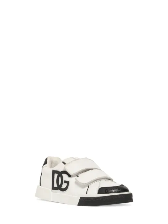 Dolce&amp;Gabbana   Logo print leather strap sneakers 