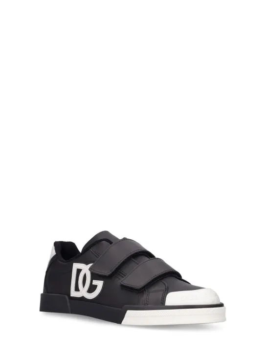 Dolce&amp;Gabbana   Logo print leather strap sneakers 