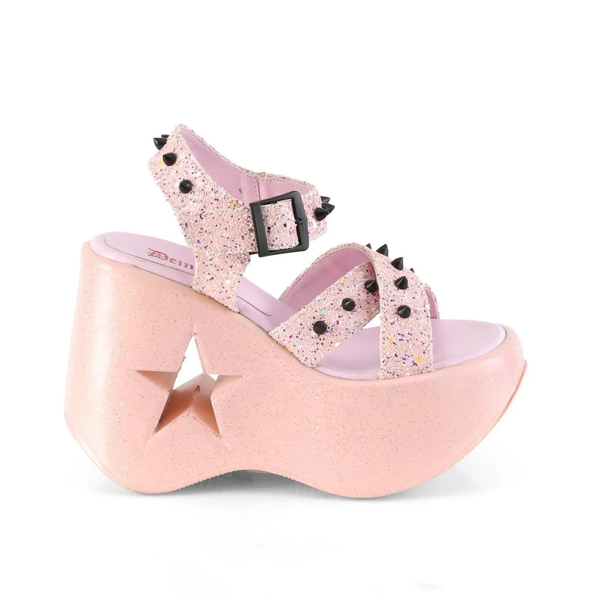 DYNAMITE-02 Baby Pink Glitter Wedge Heels