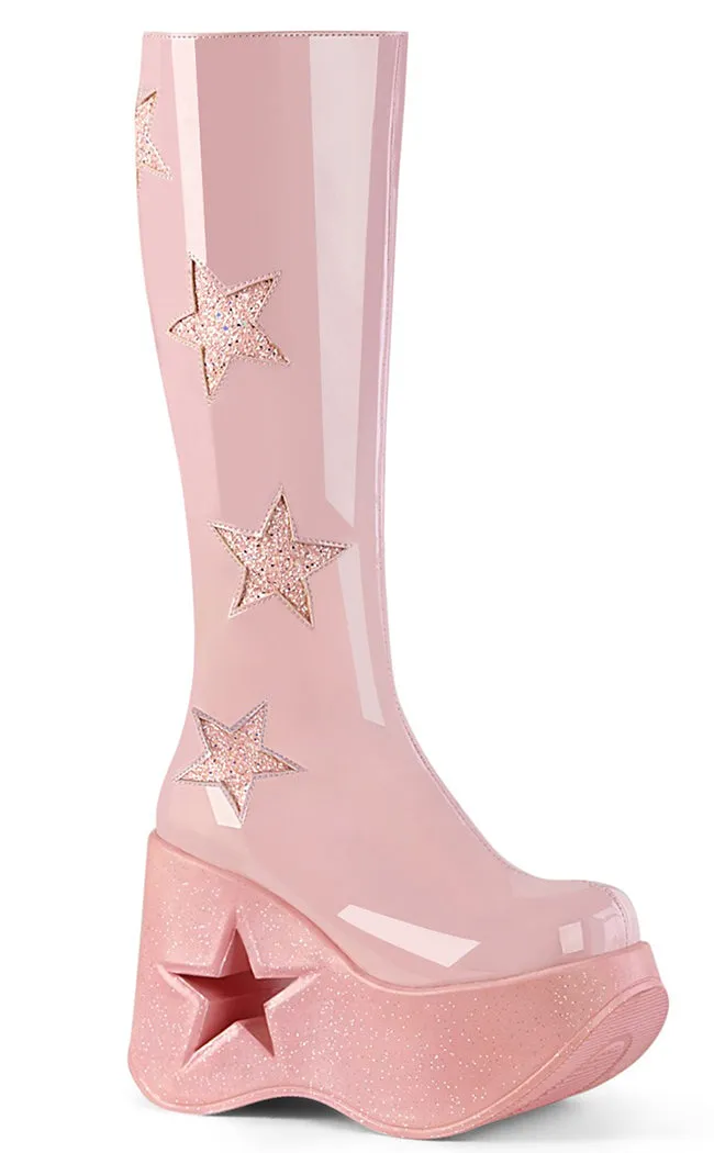 DYNAMITE-218 Baby Pink Patent/Glitter Knee Boots