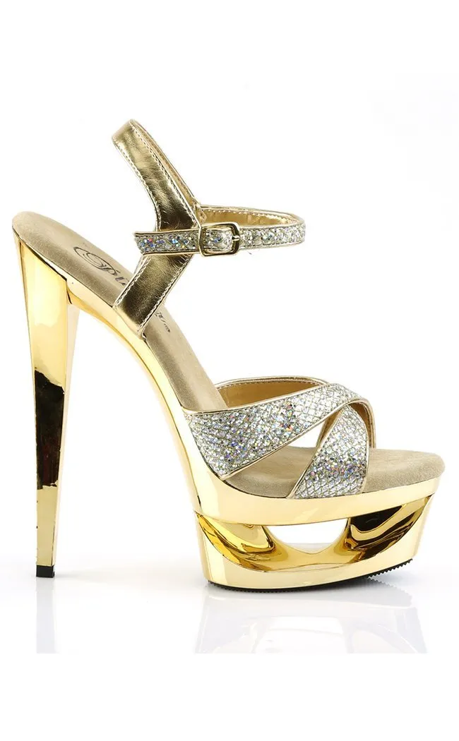 ECLIPSE-619G Gold Snakeskin Platform Heels