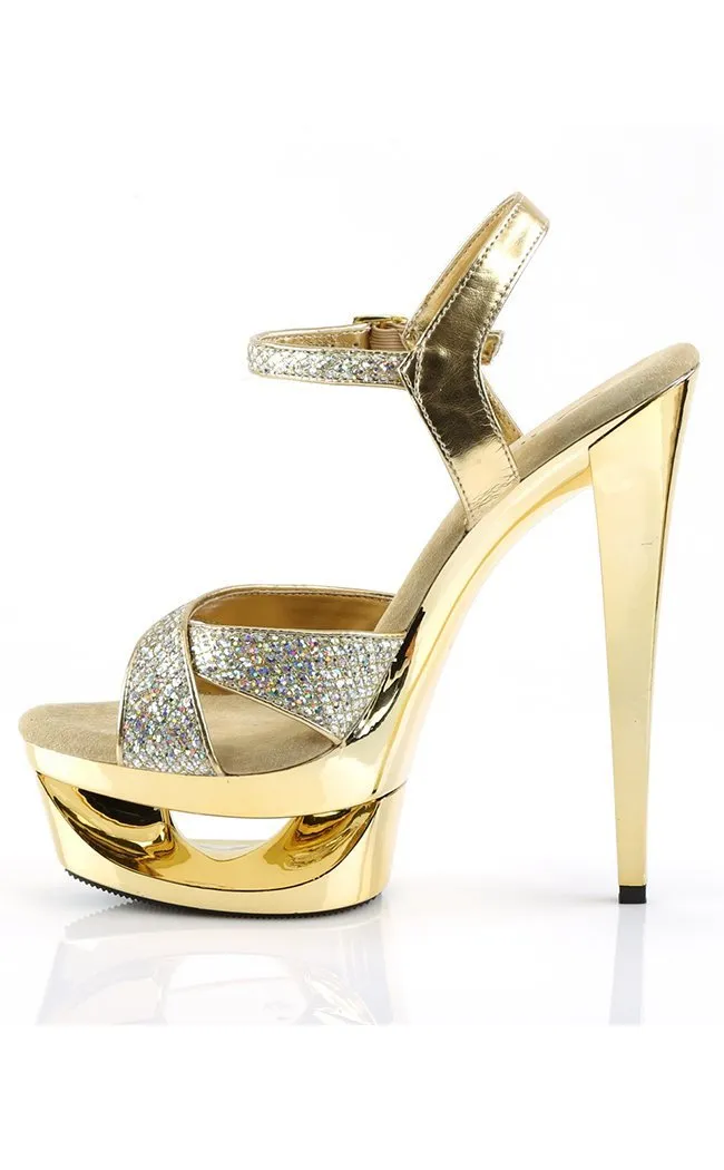 ECLIPSE-619G Gold Snakeskin Platform Heels