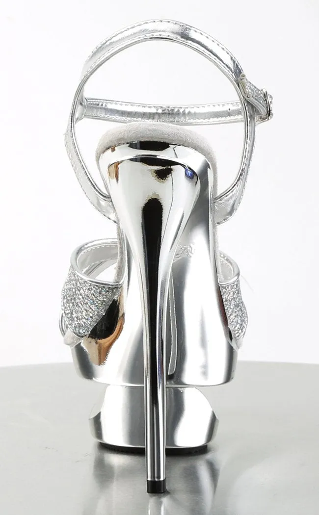 ECLIPSE-619G Silver Snakeskin Platform Heels