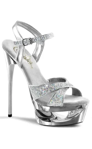 ECLIPSE-619G Silver Snakeskin Platform Heels