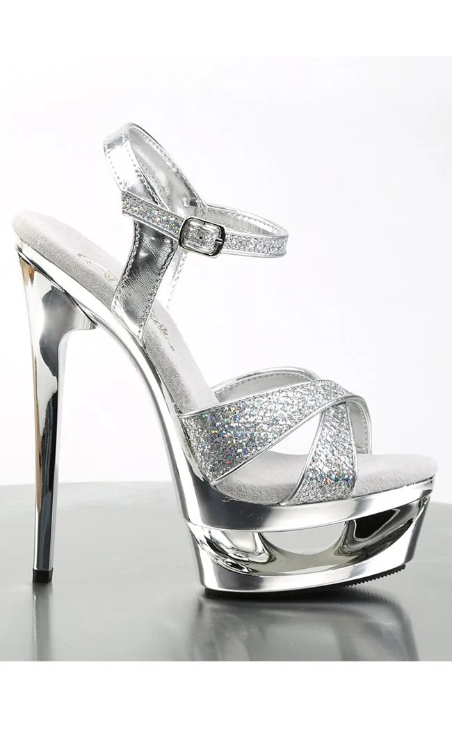 ECLIPSE-619G Silver Snakeskin Platform Heels