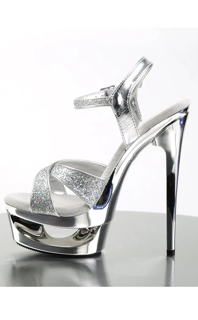 ECLIPSE-619G Silver Snakeskin Platform Heels