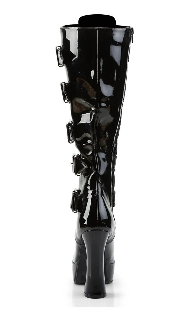 ELECTRA-2042 Black Patent Knee High Boots