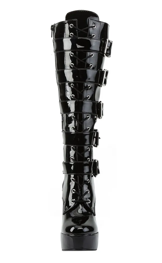 ELECTRA-2042 Black Patent Knee High Boots