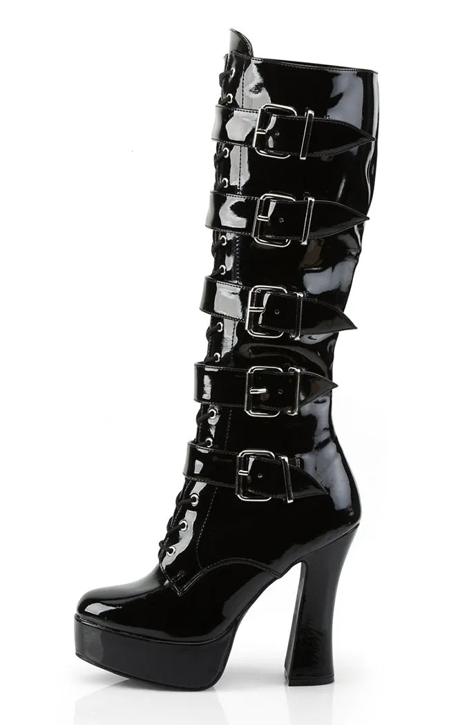 ELECTRA-2042 Black Patent Knee High Boots