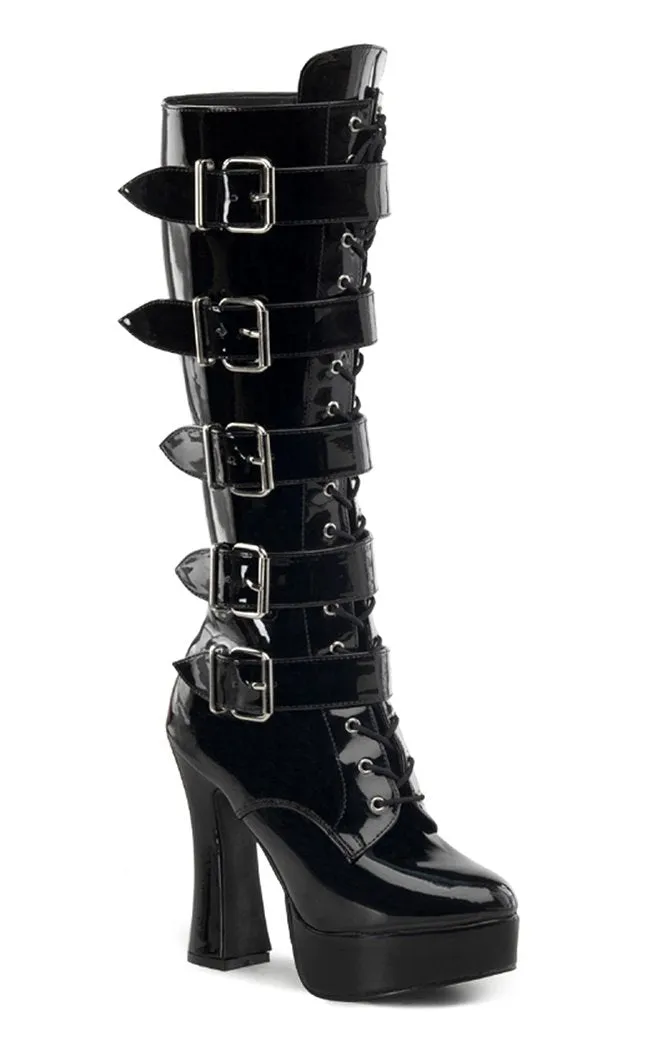 ELECTRA-2042 Black Patent Knee High Boots