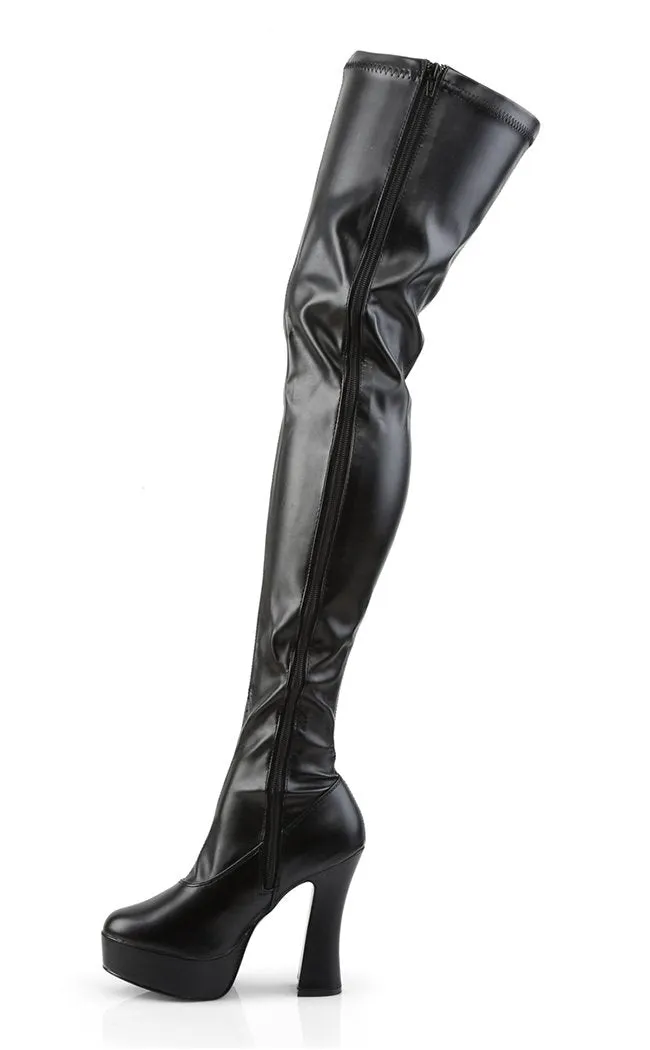 ELECTRA-3000Z Black Vegan Leather Thigh High Boots