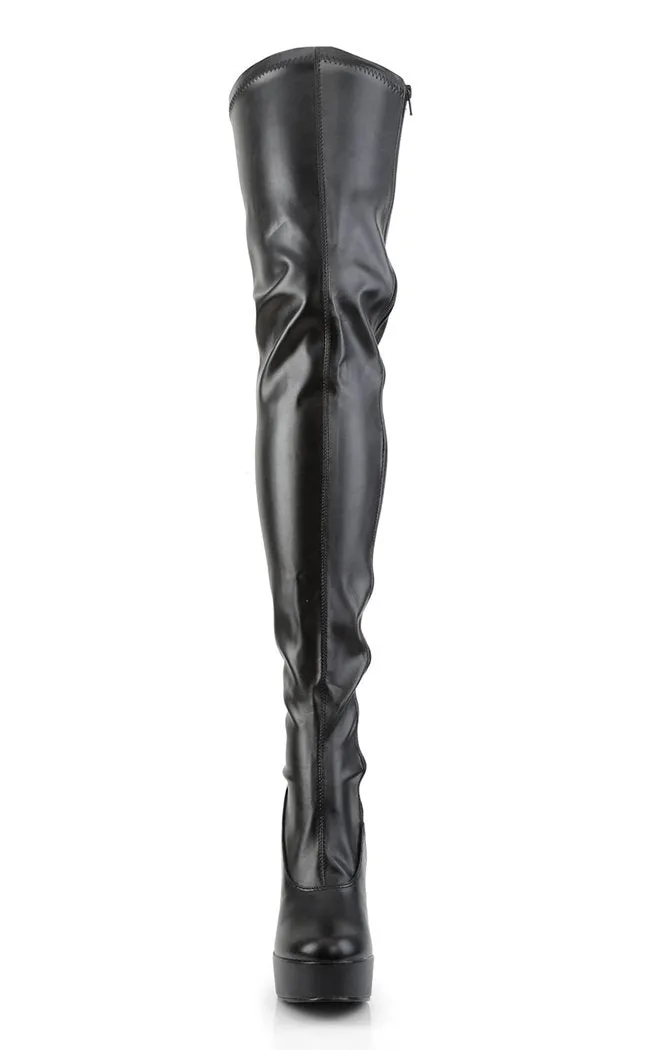 ELECTRA-3000Z Black Vegan Leather Thigh High Boots