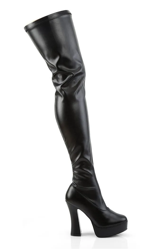 ELECTRA-3000Z Black Vegan Leather Thigh High Boots