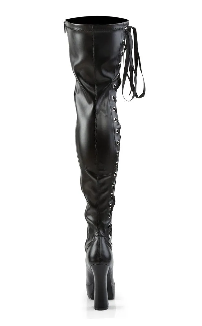 ELECTRA-3050 Black Lace Up Thigh High Boots