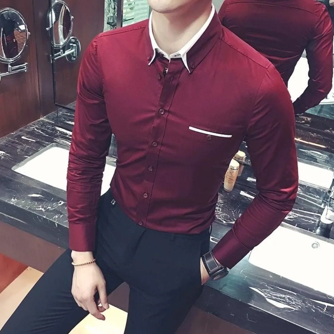 Elite Men's Designer Maroon Cotton Button-Up Shirt For Men