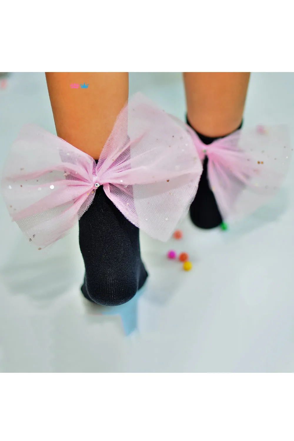 Embellished pink bow socks