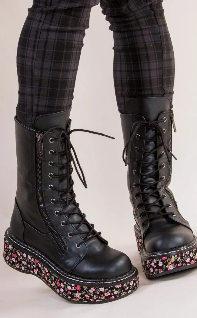 EMILY-350 Black Floral Boots