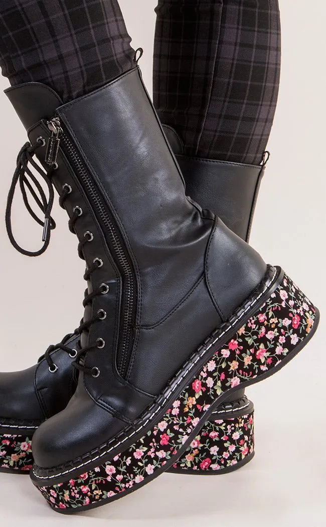 EMILY-350 Black Floral Boots