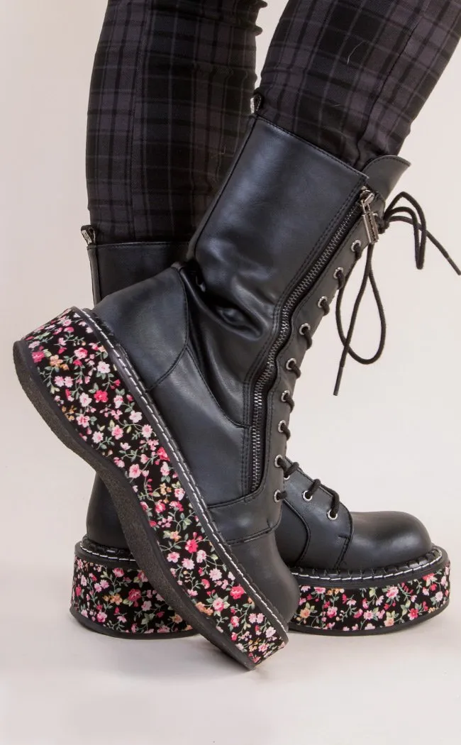 EMILY-350 Black Floral Boots