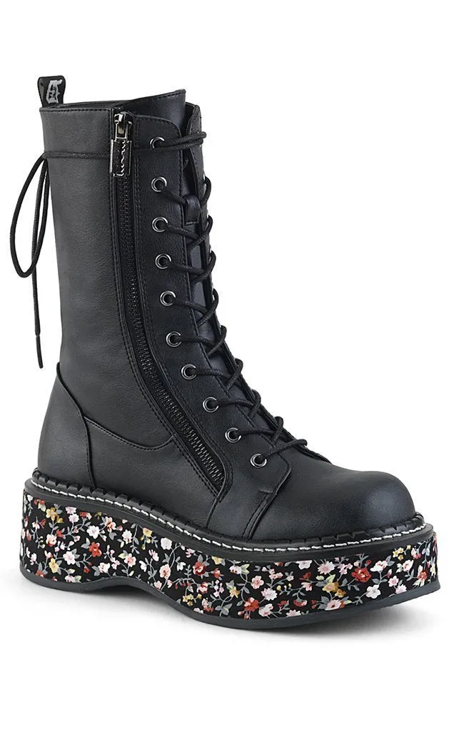 EMILY-350 Black Floral Boots