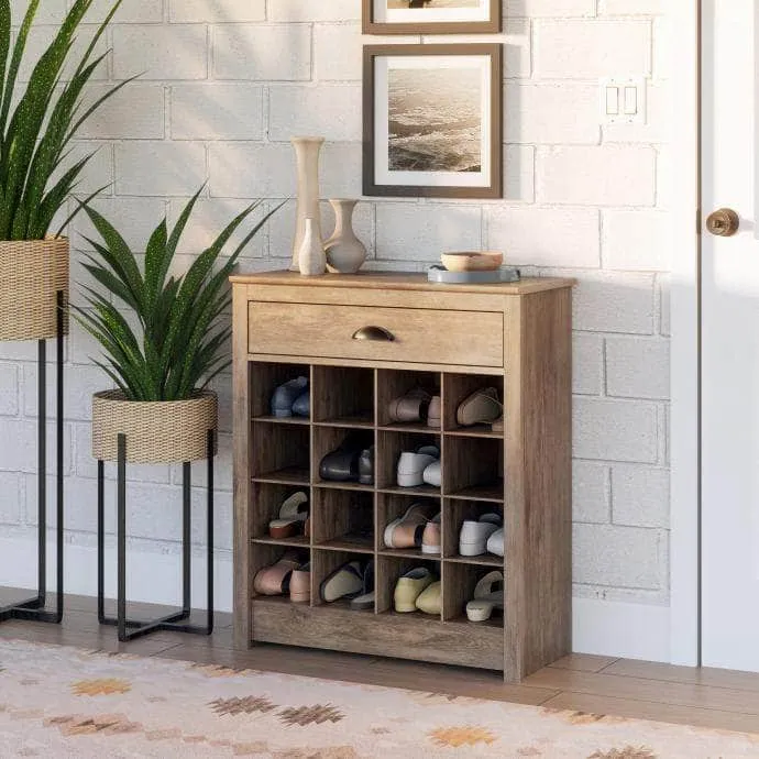 Entryway Shoe Storage Cabinet with 16 Cubbies - Available in 2 Colours