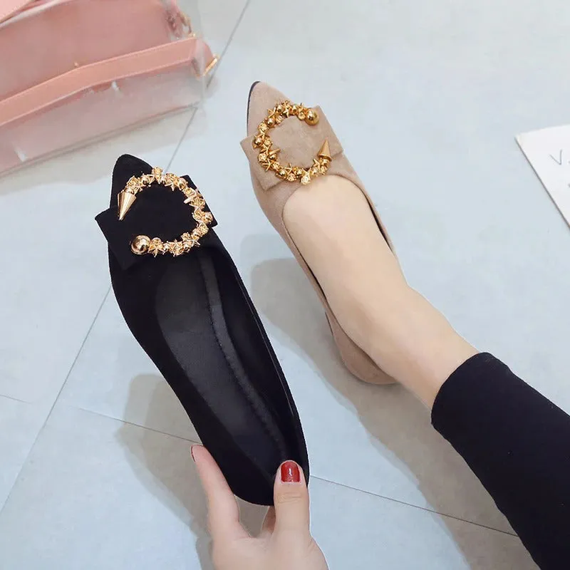 Fab and Glam Metal Decor Pointed Toe Slip-on Flats