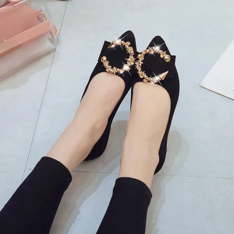 Fab and Glam Metal Decor Pointed Toe Slip-on Flats