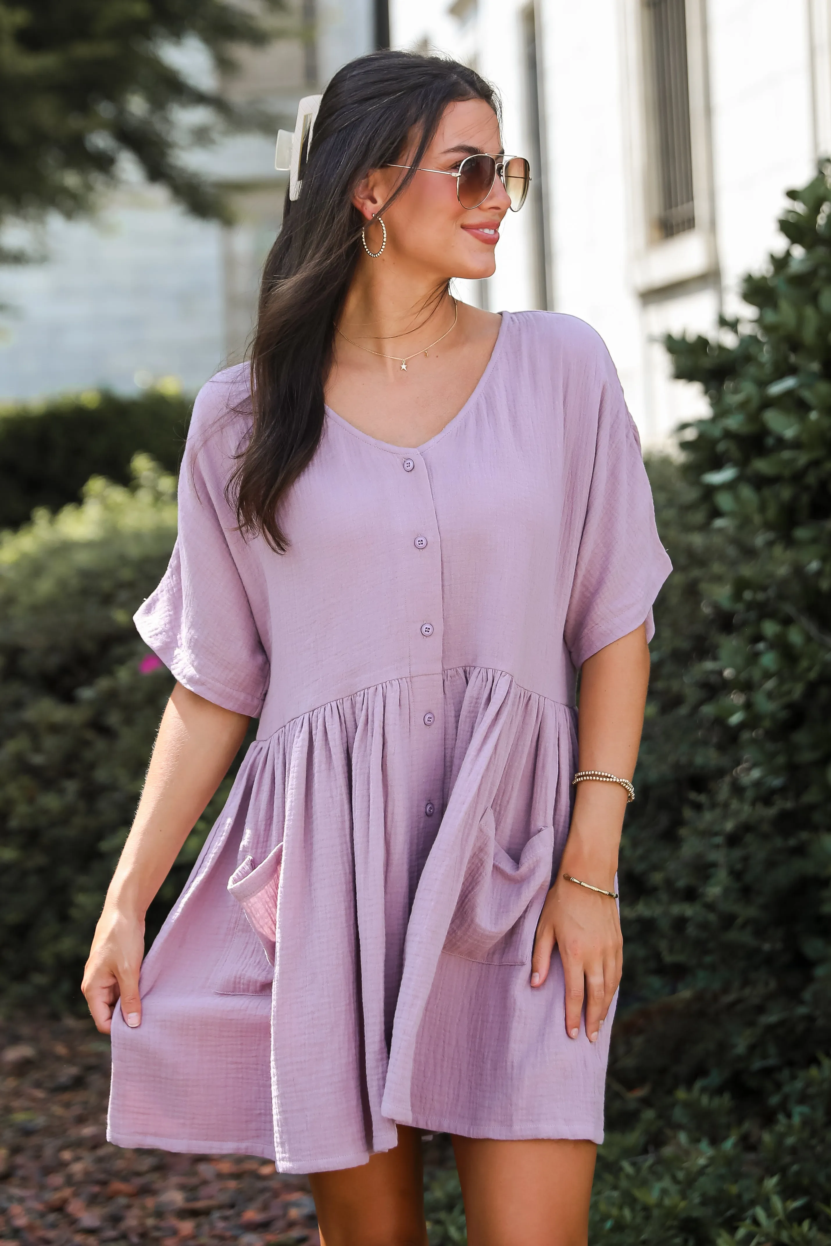 FINAL SALE - Cute On Cue Lilac Linen Babydoll Mini Dress