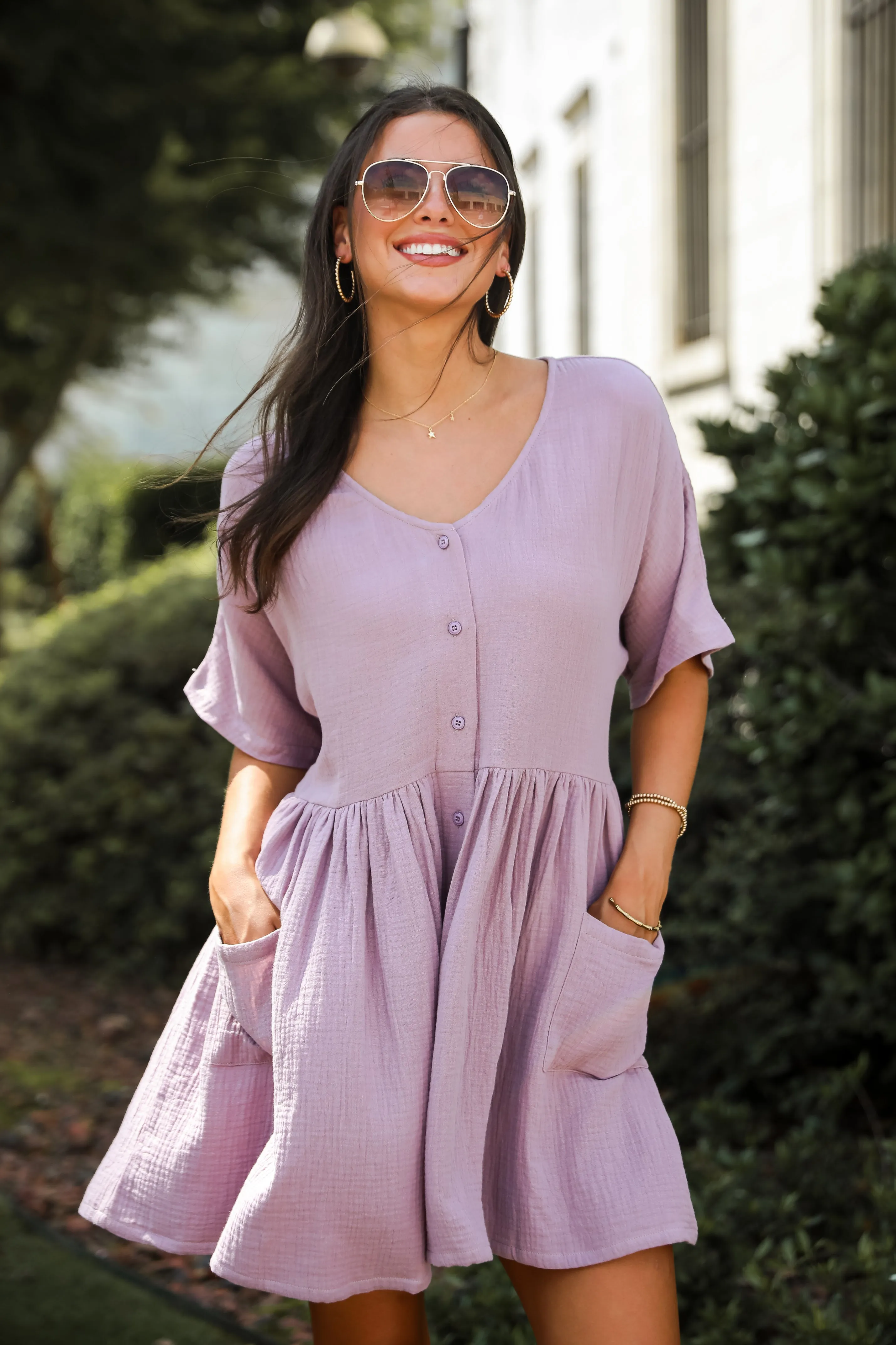 FINAL SALE - Cute On Cue Lilac Linen Babydoll Mini Dress